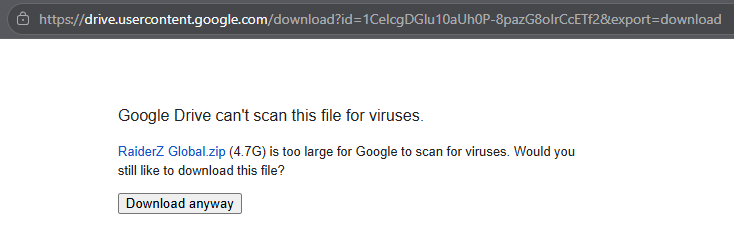 En la página de Google Drive, pulsa Download anyway para continuar.