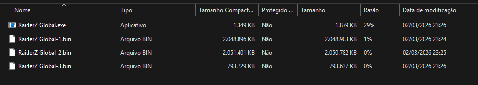 El ZIP contiene un ejecutable y tres archivos BIN.