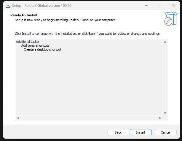 Revisa las opciones y pulsa Install.